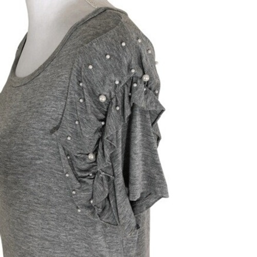 Alya Francesca's Grey Short Sleeve T-Shirt Dress Pearl‎ Ruffle Detail Size Small - Picture 3 of 8